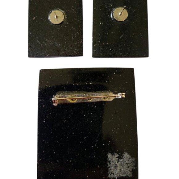 Vintage Abstract Modernist Faces Brooch and Earrings Jewelry Set - Picture 4 of 4